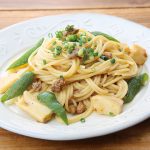 たけのことピーマンの麻婆ソースパスタ