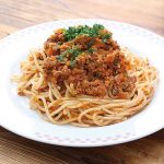 国産牛と国産大豆ミートの合ミンチでボロネーゼパスタ